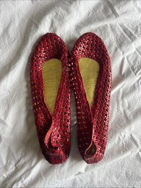 Prada Red Woven Leather Ballet Flats